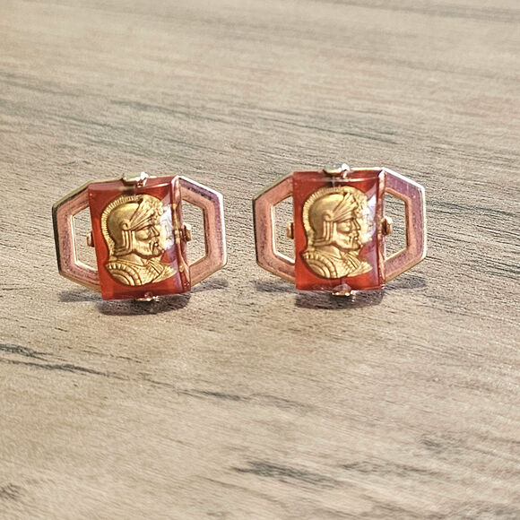 Vintage Anson Spartan Trojan Soldier Gold Cufflinks - Picture 1 of 10